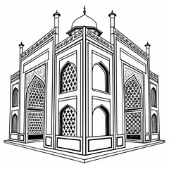 Stunning line art of iconic Taj Mahal architecture, perfect for travel posters and cultural design projects, originally created as scalable vector art