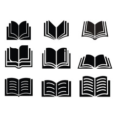 9 simple black book icons open and closed