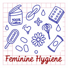Essential feminine hygiene products illustration promoting women's health and wellness, designed for informational graphics or educational content, simple and clean