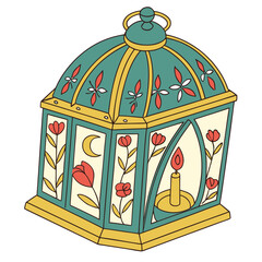 Enchanting lantern with tulips and a crescent moon offers a magical glow, perfect for Ramadan celebrations and adding a touch of whimsy to any space