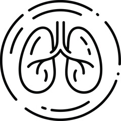 Stylized lungs icon with circular frame and dashed lines Keywords: lungs, icon, symbol, medical