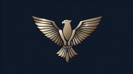 Fototapeta premium Luxury eagle logo in gold lines on black background. Concept: power, prestige, elegance, premium branding, luxury fashion labels, jewelry brands, elite services, and high-end identity design.