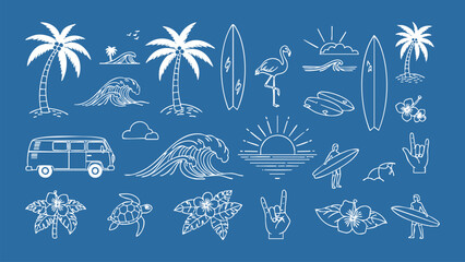 Coastal Paradise Summer Surf Vector Outline Icons