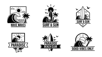 Surf Adventure Beach Line Art Illustration Pack