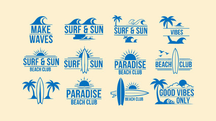 Tropical Surfing Paradise Beach Club Logo Pack