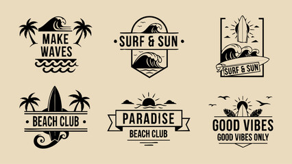 Retro Surf Beach Club Paradise Logo Pack
