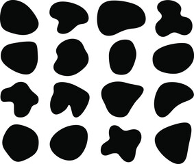Sixteen Unique Irregular Black Abstract Shape Silhouettes in Grid Layout for Sorting, Matching, Educational, and Visual Discrimination Vector Design