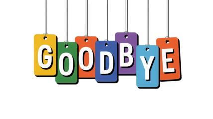 Colorful hanging tags spelling the word goodbye isolated on transparent background