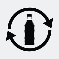 Silhouette plastic bottle inside recycle symbol environment friendly vector illustration