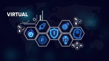 Virtual Technology Concept with Futuristic Icons and World Map digital - Powered by Adobe