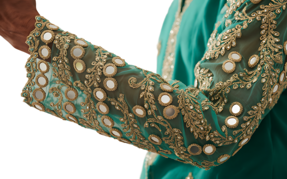 Sleeve with mirror embroidery isolated on transparent background