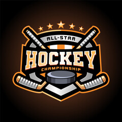 Hockey tournament logo in modern minimalist style, hockey logo team