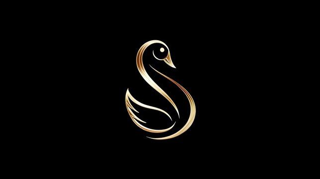 Luxury swan logo in gold lines on black background. Concept: power, prestige, elegance, premium branding, luxury fashion labels, jewelry brands, elite services, and high-end identity design.