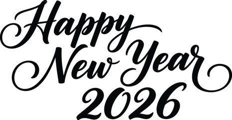 Elegant handwritten calligraphy design celebrating happy new year 2026 with artistic flair and vibrant colors