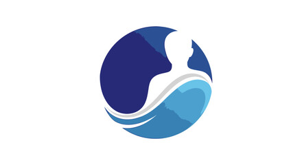 Fototapeta premium Abstract logo design featuring a human silhouette within a blue circle, representing wellness.