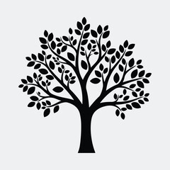 Silhouette tree illustration with leaves simple black vector illustration