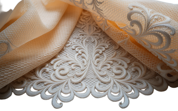Elegant lace fabric isolated isolated on transparent background