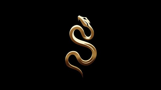 Golden serpent logo with elegant curved shape, Concept : power, transformation, mystery, and premium branding, uxury brands, high-end products, fashion, jewelry, elite identity design.