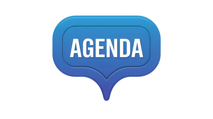 A blue speech bubble icon with the word agenda in white text isolated on transparent background