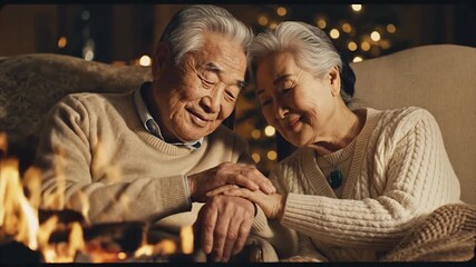 Cozy Moments - Elderly Couple Enjoying Warmth by the Fireplace. - Powered by Adobe