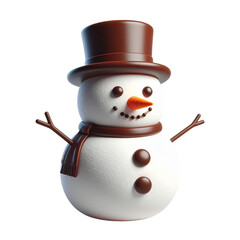 Marshmallow snowman figure with chocolate hat and features, representing winter holiday treats, transparent background