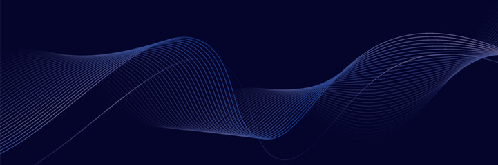 Dark abstract background with glowing wave. Shiny moving lines design element. Modern purple blue gradient flowing wave lines. Futuristic technology concept. Vector