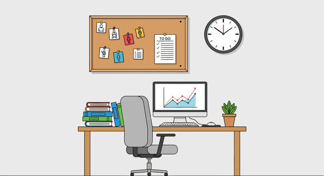 Productivity illustration of a modern workspace setting for business analysis
