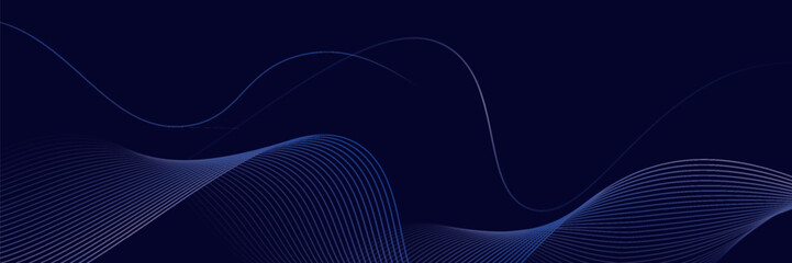 Dark abstract background with glowing wave. Shiny moving lines design element. Modern purple blue gradient flowing wave lines. Futuristic technology concept. Vector