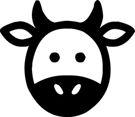 Vector icon of a cow head in simple black and white design
