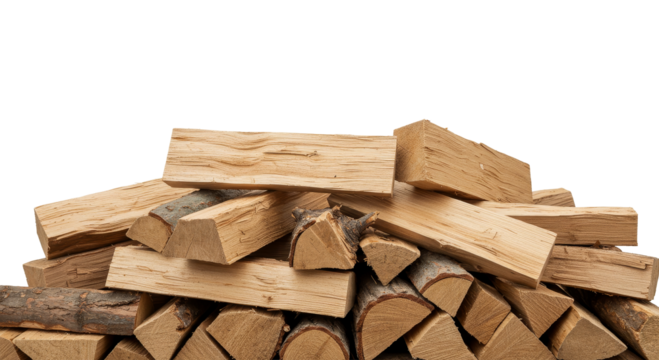 stack of natural wooden logs for various uses white background