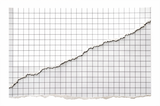 A piece of ripped grid paper features a textured diagonal tear, creating a dynamic graphic element isolated for transparent background use.