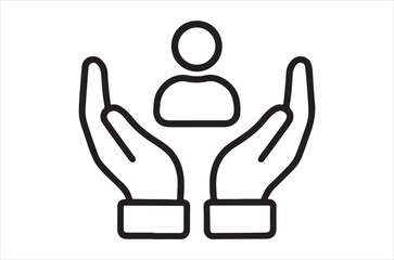 Hands cradling a person icon representing care protection and support