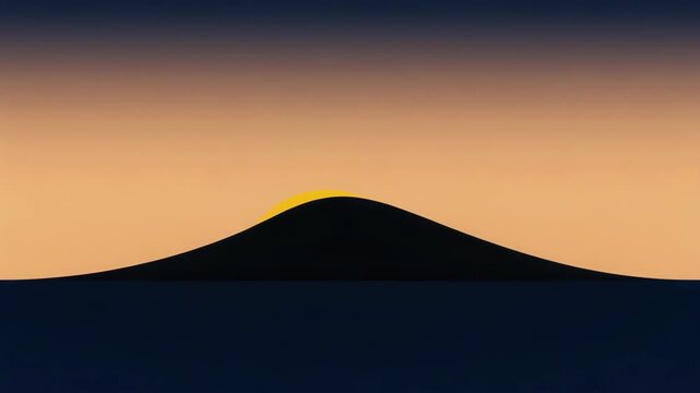 Abstract landscape sun setting behind a mountain silhouette, simple color scheme