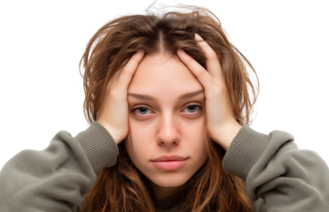 Feeling overwhelmed with stress, a young adult struggles with emotions in a simple indoor setting Generative AI