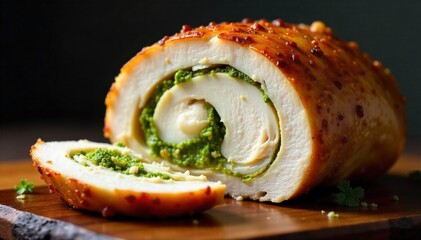 Carving Turkey Anatomy Extreme close up of a carved turkey breast, showcasing the succulent, juicy texture of the cooked meat. Natural, soft lighting highlights the details.