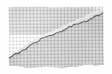 A piece of white grid paper is sharply torn diagonally, revealing ragged edges, isolated and ready for use on a transparent background.
