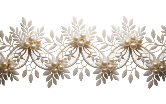 Lace with pearls isolated on transparent background