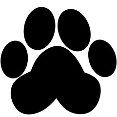 Bold solid black paw print shape on white background, minimal animal symbol.