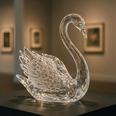 a glass sculpture of a swan