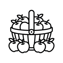 Simple line drawing of a basket full of apples