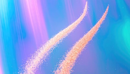 Two glittering, light-orange trails ascend against a vibrant, abstract background of blue and pink