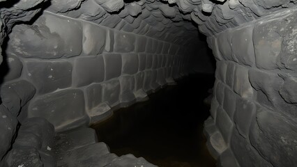 Fototapeta premium ore. Abandoned mine shaft with water pooling and damp stone walls. safety posters, maintenance manuals, designed for precision metalworking and fabrication facilities, used by operations managers.