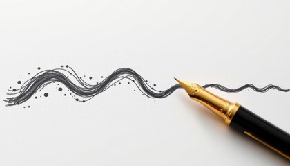Fototapeta premium Elegant Fountain Pen with Ink Flow on Clean White Paper Surface