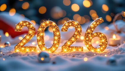 Glowing 2026 Numbers with Sparkles and Snowflakes for New Year Celebration