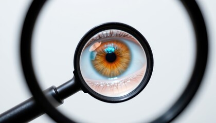 Close-Up View of an Eye Magnified Through a Magnifying Glass Lens