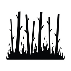 Silhouette of a forest fire with flames and burning trees