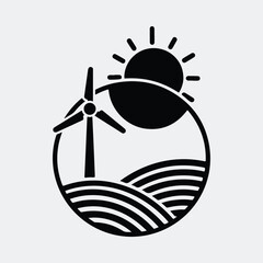 Silhouette windmill energy sun landscape renewable resource flat design Vector illustration