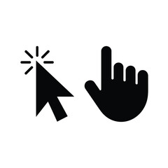 Black cursor icon and hand pointer icon on white background