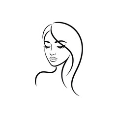 Elegant line art portrait of a woman with closed eyes and flowing hair