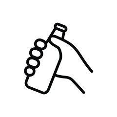 Hand holding a bottle icon outline vector illustration